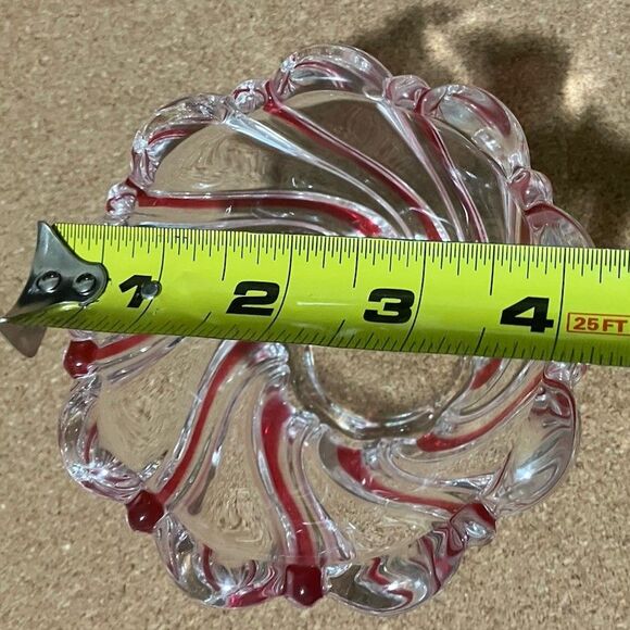 Mikasa Thick Art Glass Red Peppermint Swirl Candy Dish Dip Bowl 4x3' - Picture 9 of 13